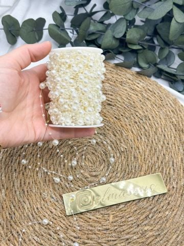 İnci Boncuklu  Misina 10 metre Krem