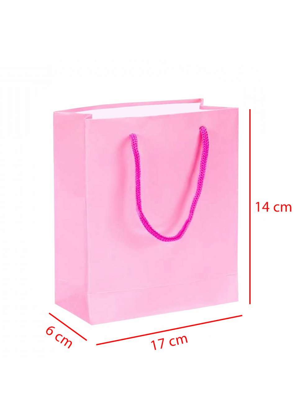 14 x 6 x 17 İp Saplı Kağıt Çanta (25 adet) Pembe