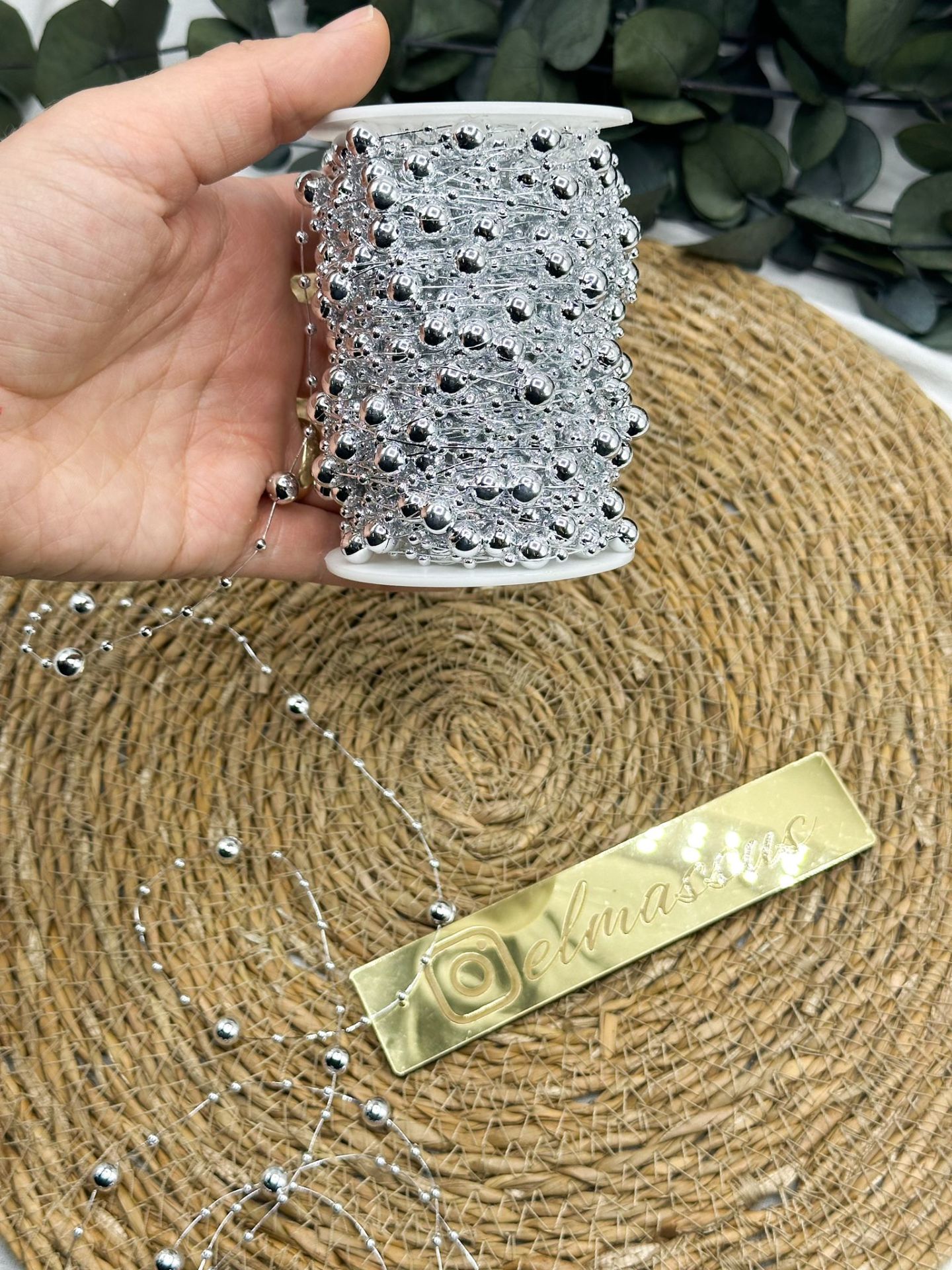 İnci Boncuklu  Misina 10 metre Gümüş