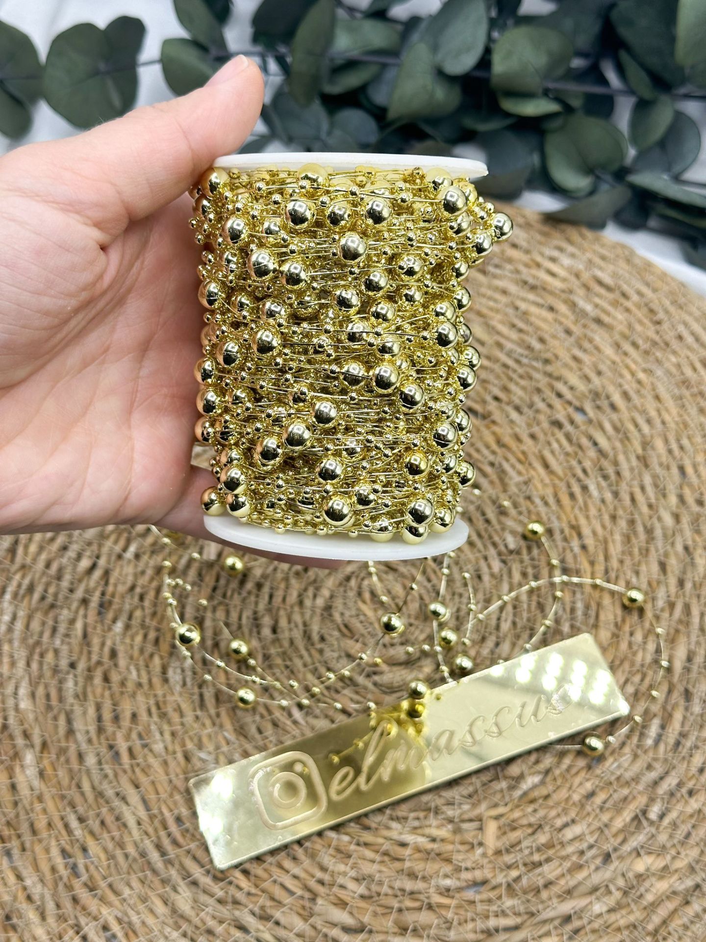 İnci Boncuklu  Misina 10 metre Gold