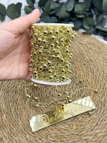 İnci Boncuklu  Misina 10 metre Gold