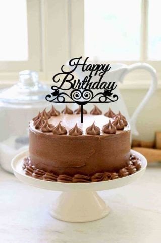 Happy Birthday' Yazılı Kuşlu Siyah Pasta Pleksisi 15cm