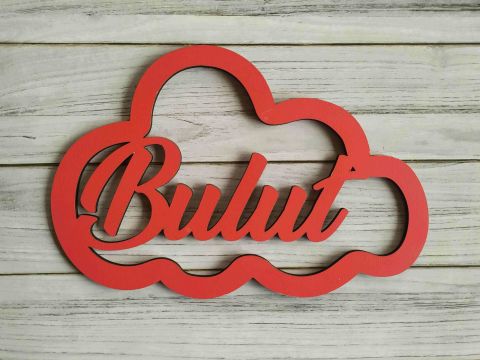 Bulutlu Ahşap Kapı Süsü Pleksi 30cm