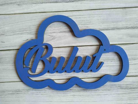 Bulutlu Ahşap Kapı Süsü Pleksi 30cm