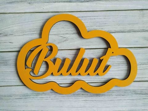 Bulutlu Ahşap Kapı Süsü Pleksi 30cm