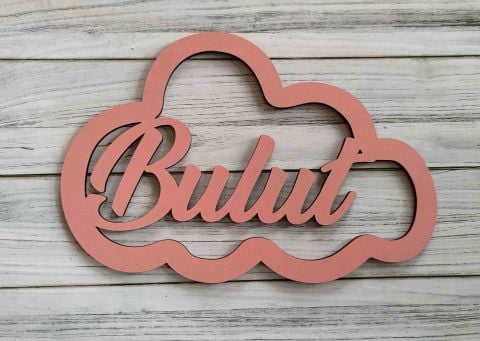 Bulutlu Ahşap Kapı Süsü Pleksi 30cm