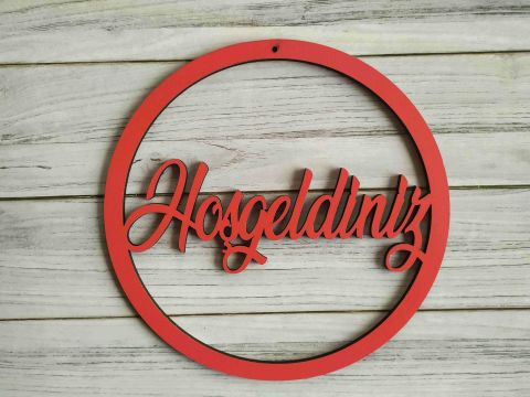 Hoşgeldiniz' Ahşap Kapı Süsü Pleksi 30cm