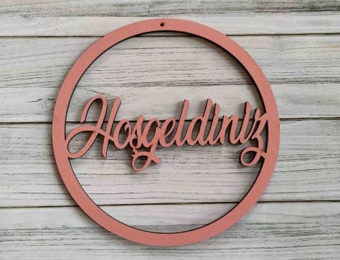 Hoşgeldiniz' Ahşap Kapı Süsü Pleksi 30cm