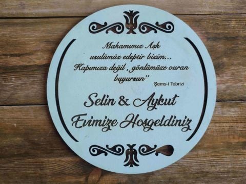 Yuvarlak Güllü Ahşap Kapı Süsü Pleksi 30cm