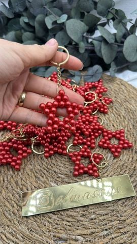 Yıldız İnci Anahtarlık (50 adet) Kırmızı