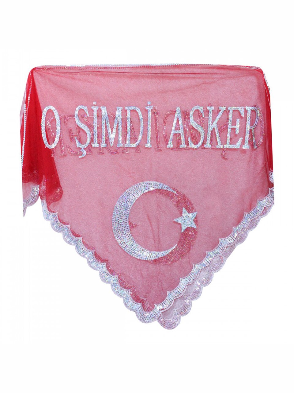 'O Şimdi Asker' Pullu Kına Örtüsü Kırmızı