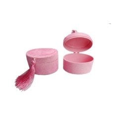 Oval Kadife Flok Püsküllü Kutu (10 adet) Pembe