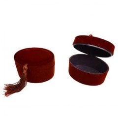 Oval Kadife Flok Püsküllü Kutu (10 adet) Bordo
