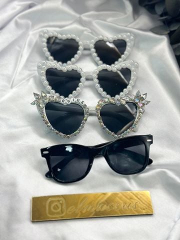 Kristal Taşlı Bride Kalp Gözlük Seti (4 adet )