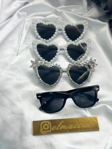 Kristal Taşlı Bride Kalp Gözlük Seti (4 adet )