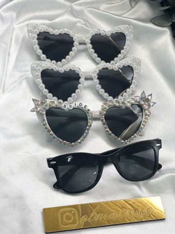 Kristal Taşlı Bride Kalp Gözlük Seti (4 adet )