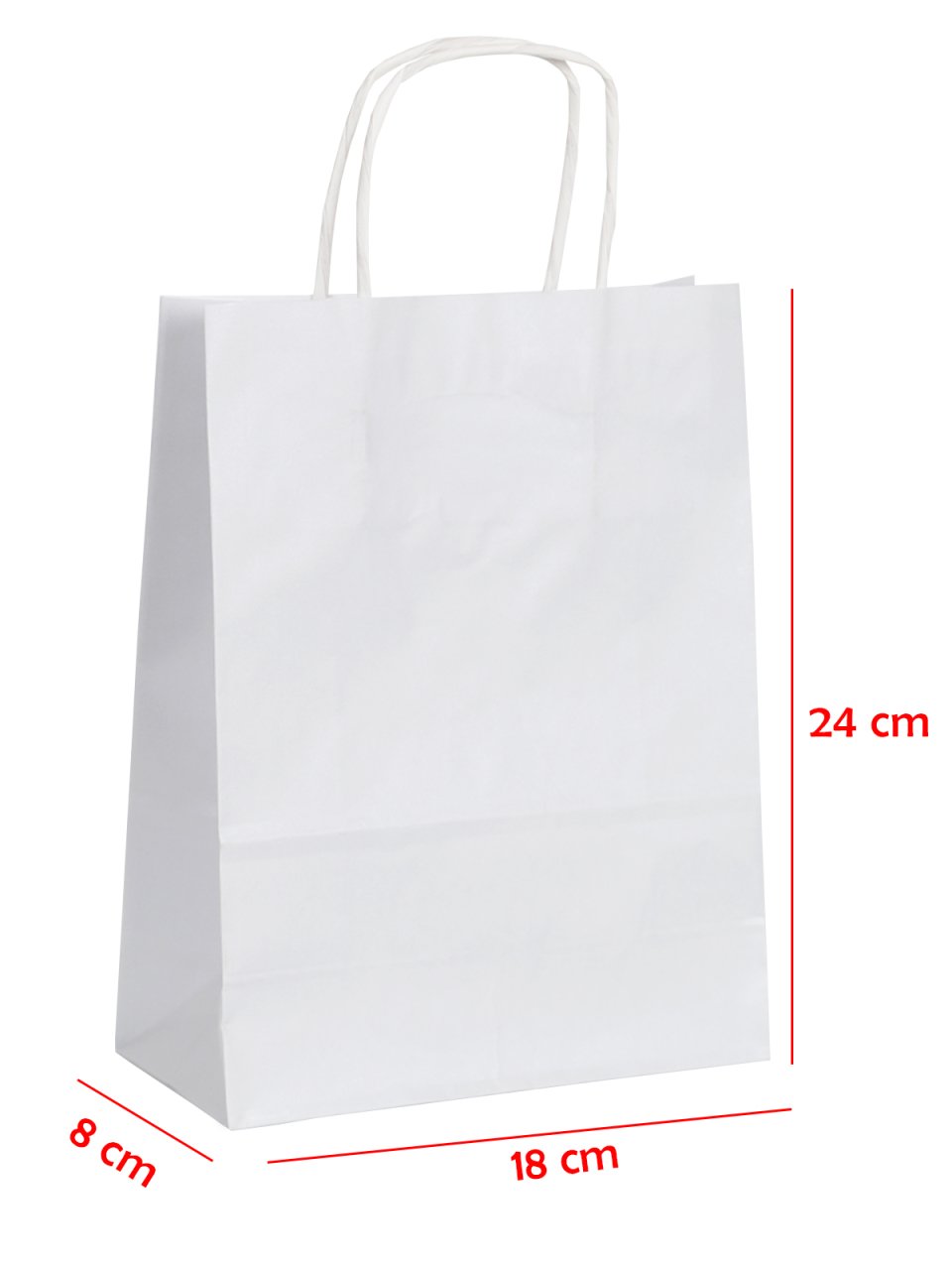 18 x 8 x 24 Büküm Saplı Kağıt Çanta (25 adet) Beyaz