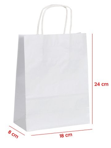 18 x 8 x 24 Büküm Saplı Kağıt Çanta (25 adet) Beyaz