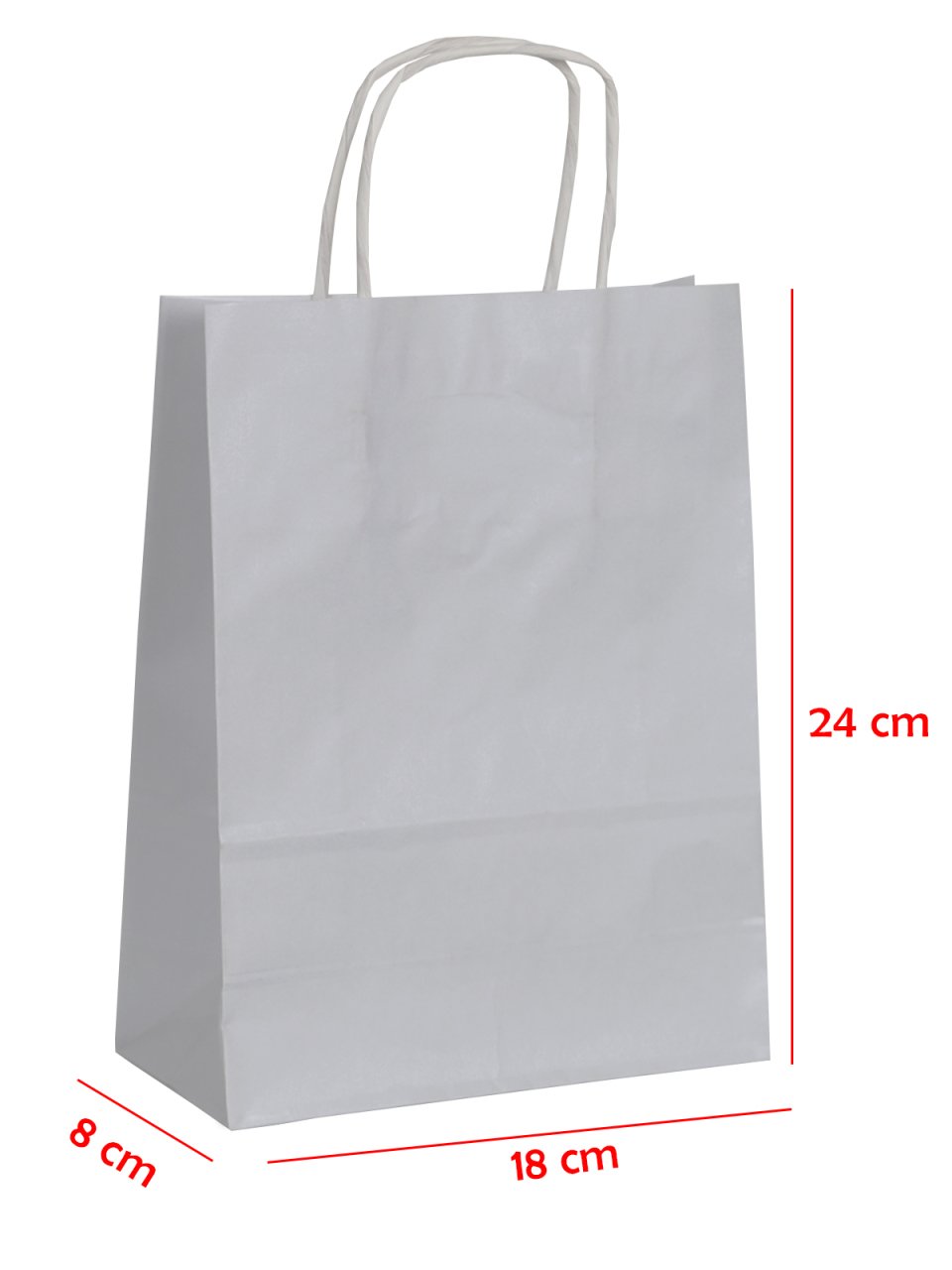 18 x 8 x 24 Büküm Saplı Kağıt Çanta (25 adet) Gümüş