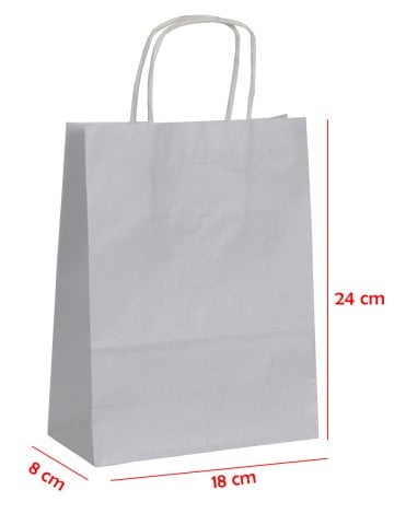 18 x 8 x 24 Büküm Saplı Kağıt Çanta (25 adet) Gümüş