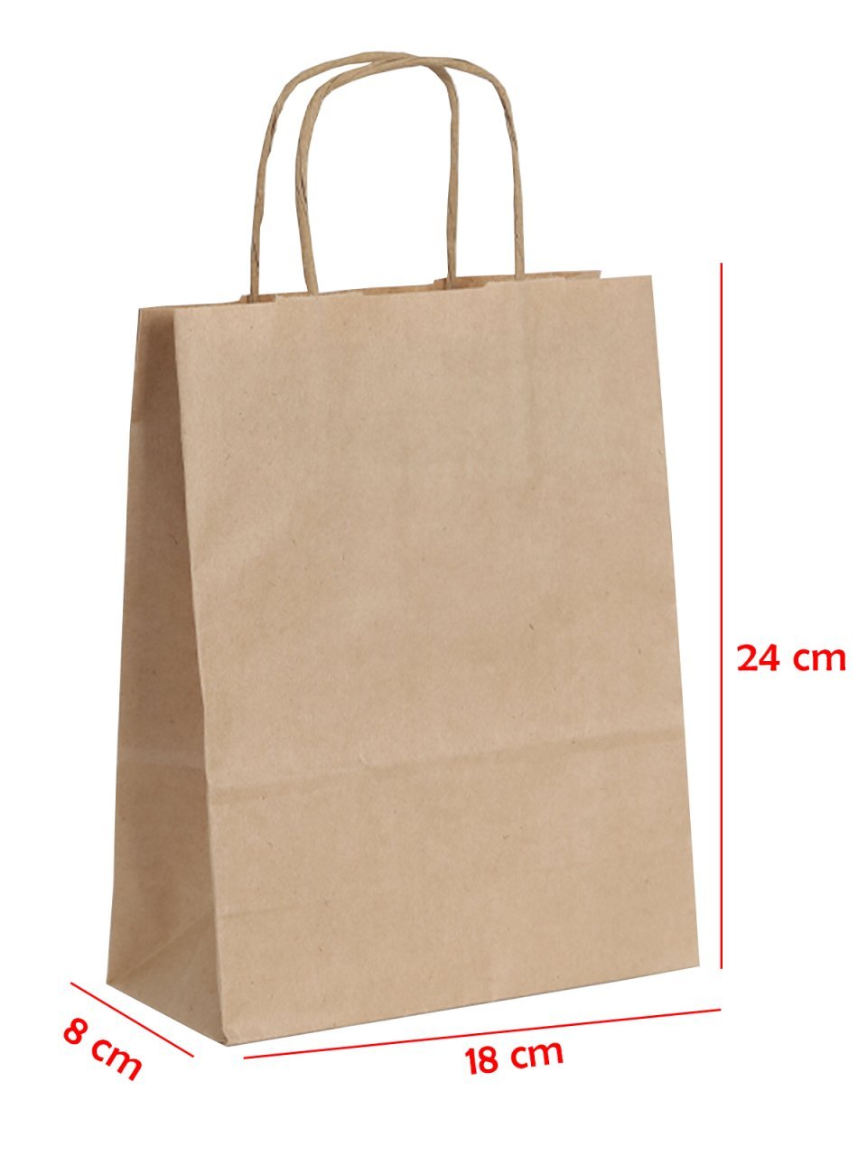 18 x 8 x 24 Büküm Saplı Kağıt Çanta (25 adet) Kraft