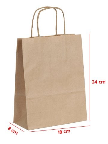 18 x 8 x 24 Büküm Saplı Kağıt Çanta (25 adet) Kraft