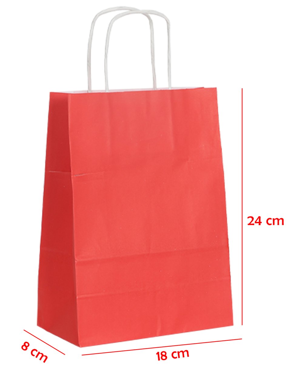 18 x 8 x 24 Büküm Saplı Kağıt Çanta (25 adet) Kırmızı