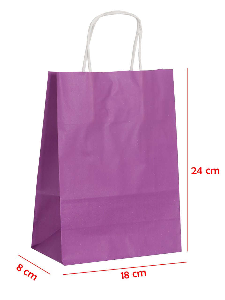 18 x 8 x 24 Büküm Saplı Kağıt Çanta (25 adet) Mor