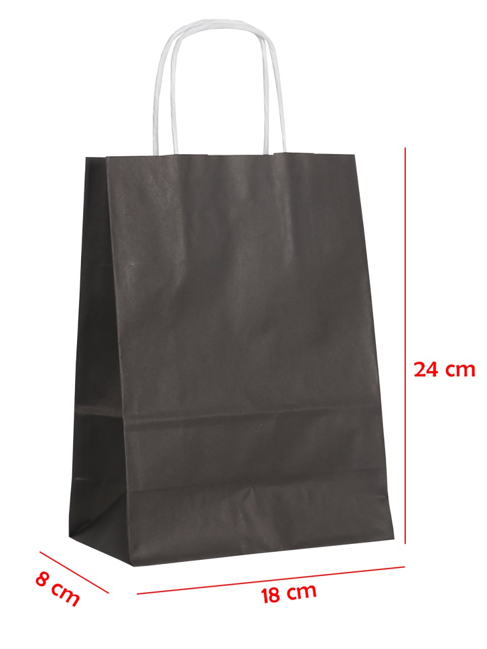 18 x 8 x 24 Büküm Saplı Kağıt Çanta (25 adet) Siyah