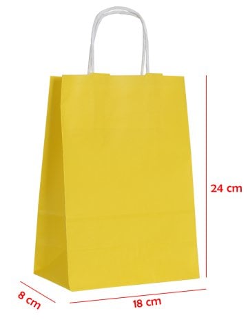 18 x 8 x 24 Büküm Saplı Kağıt Çanta (25 adet) Sarı