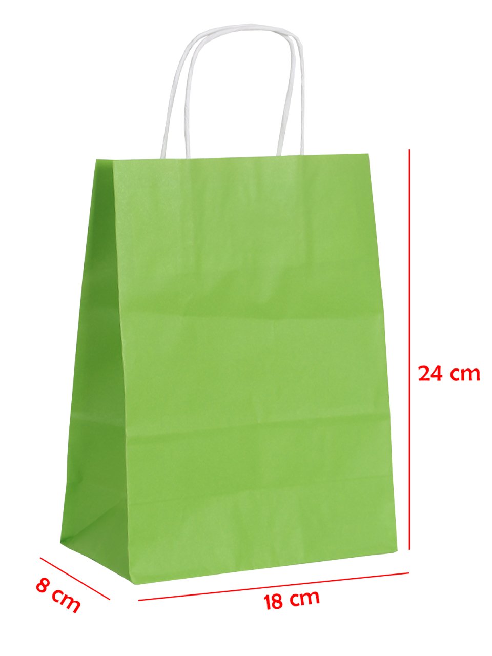 18 x 8 x 24 Büküm Saplı Kağıt Çanta (25 adet) Yeşil