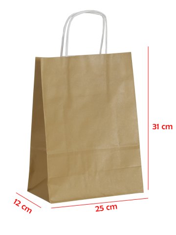 25 x 12 x 31 Büküm Saplı Kağıt Çanta (25 adet) Altın
