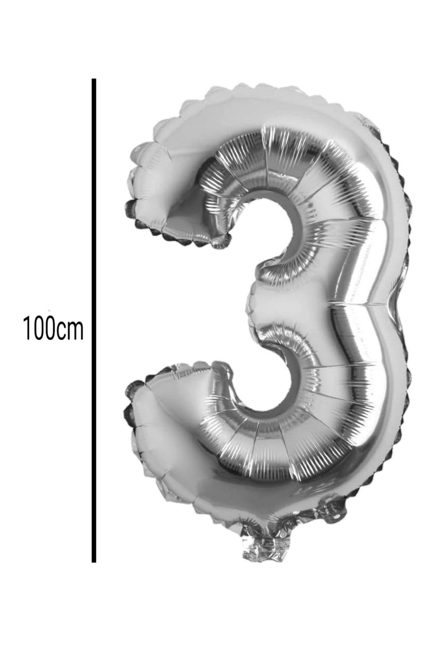 Rakam Folyo Balon Gümüş 100cm 3