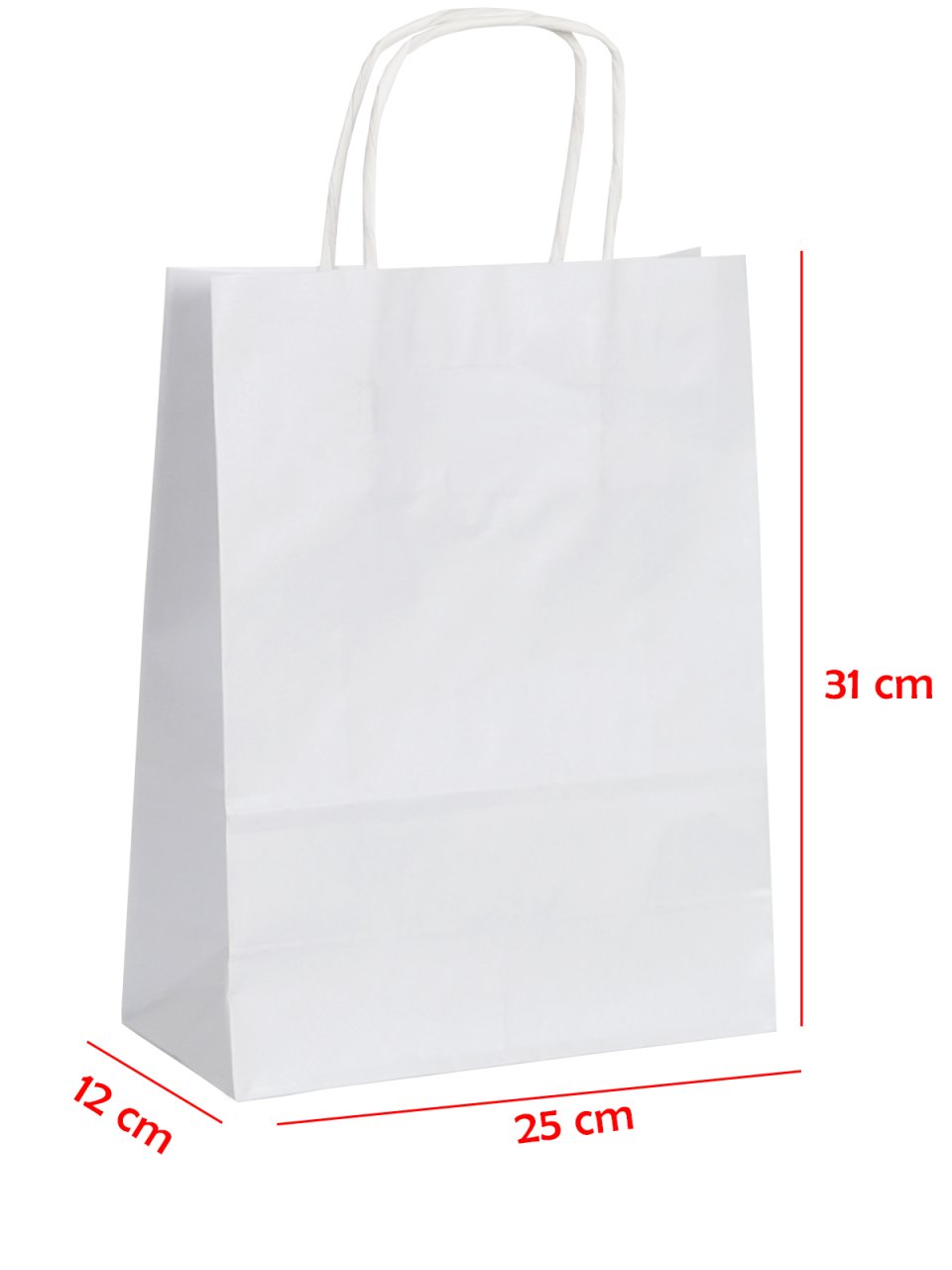 25 x 12 x 31 Büküm Saplı Kağıt Çanta (25 adet) Beyaz
