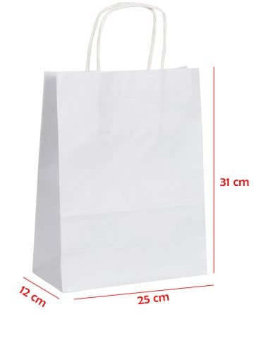 25 x 12 x 31 Büküm Saplı Kağıt Çanta (25 adet) Beyaz