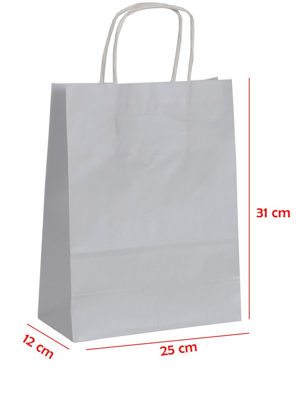 25 x 12 x 31 Büküm Saplı Kağıt Çanta (25 adet) Gümüş