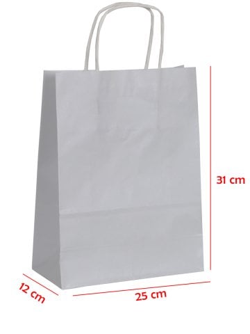 25 x 12 x 31 Büküm Saplı Kağıt Çanta (25 adet) Gümüş