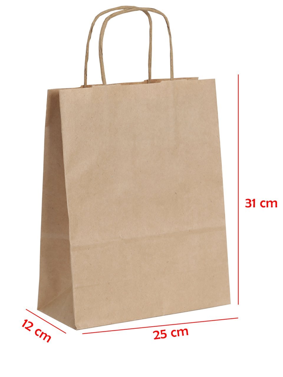 25 x 12 x 31 Büküm Saplı Kağıt Çanta (25 adet) Kraft