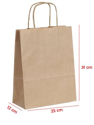 25 x 12 x 31 Büküm Saplı Kağıt Çanta (25 adet) Kraft