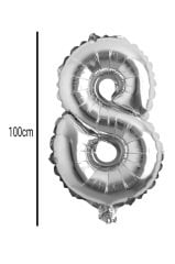 Rakam Folyo Balon Gümüş 100cm 8