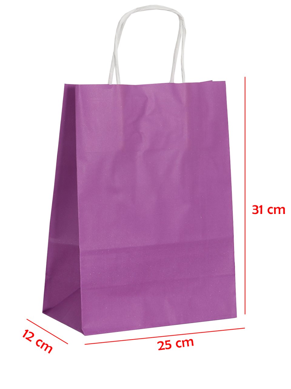 25 x 12 x 31 Büküm Saplı Kağıt Çanta (25 adet) Mor