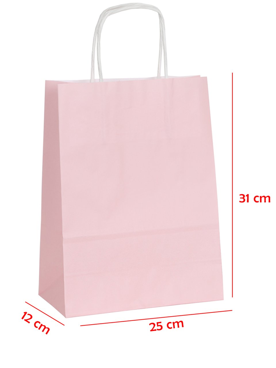 25 x 12 x 31 Büküm Saplı Kağıt Çanta (25 adet) Pembe