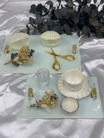 İsteme Tepsi Seti Gold Dikdörtgen