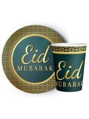 8'li Karton Tabak -  Bardak Eid Mubarak