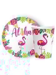 8'li Karton Tabak -  Bardak Flamingo