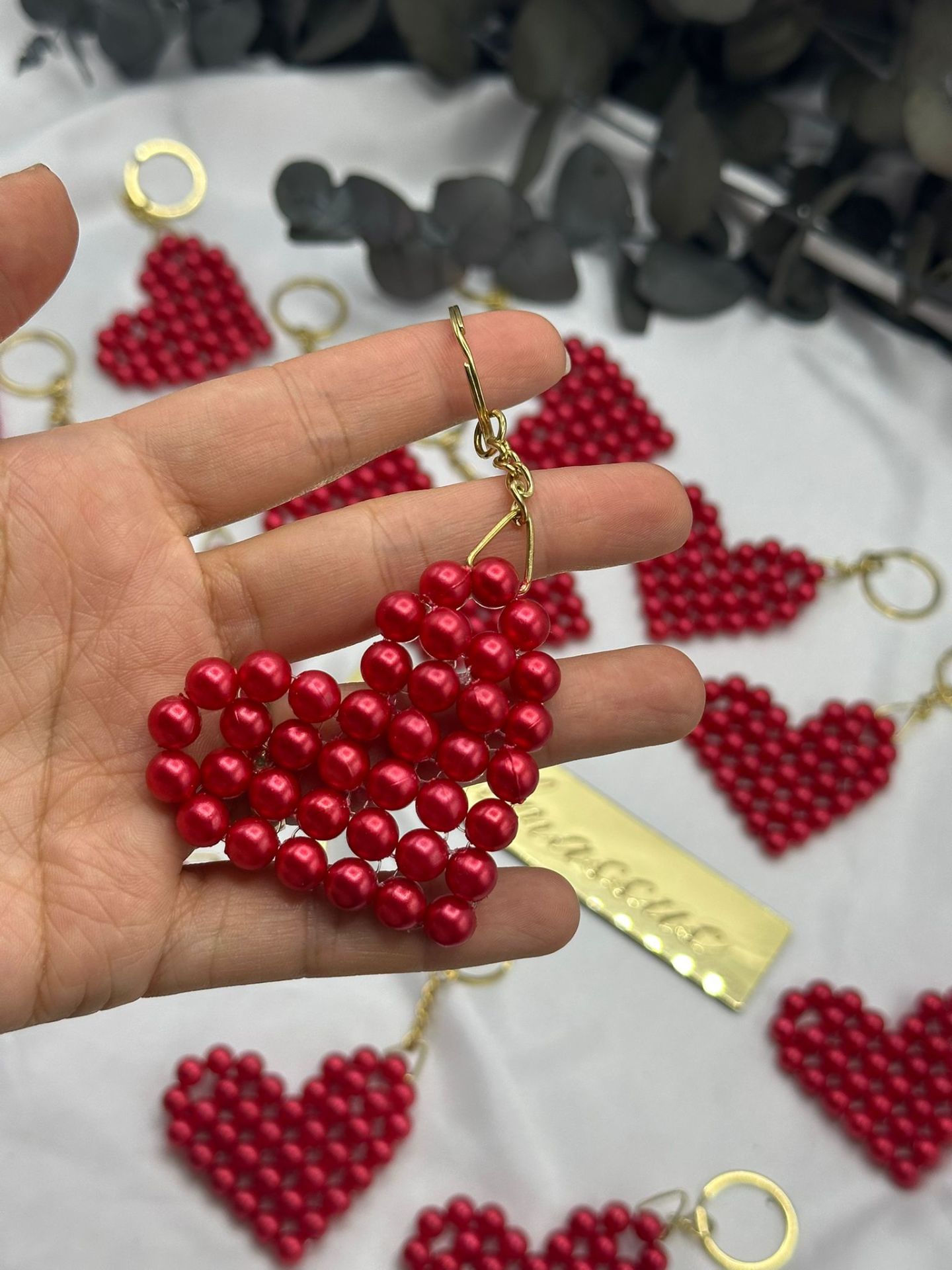 Kalpli İnci Anahtarlık 10 adet Kırmızı