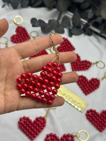 Kalpli İnci Anahtarlık 10 adet Kırmızı