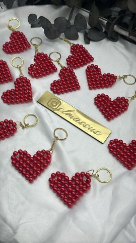 Kalpli İnci Anahtarlık 10 adet Kırmızı