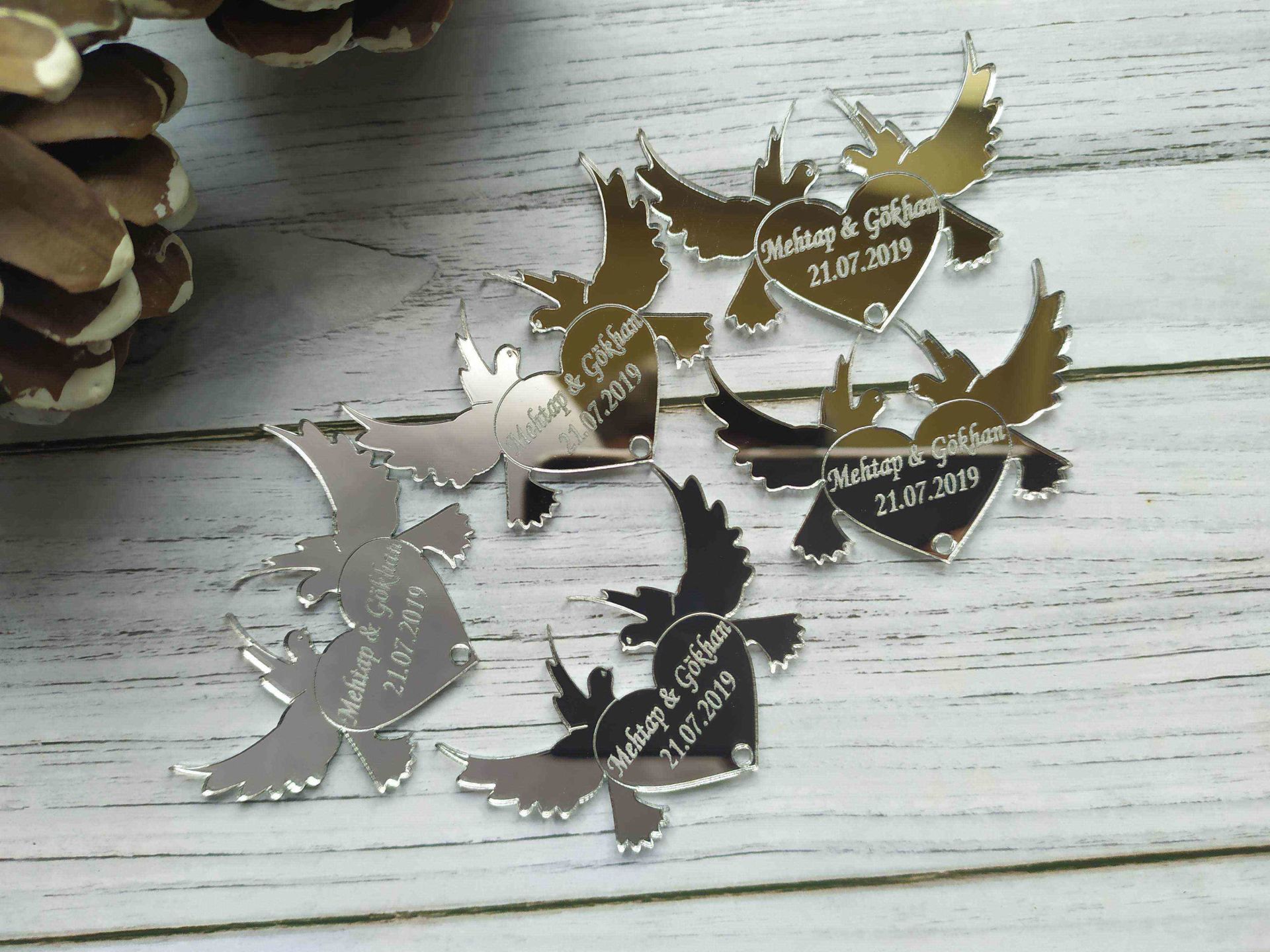 Kuşlu Kalp Pleksi 5x4cm 25 adet