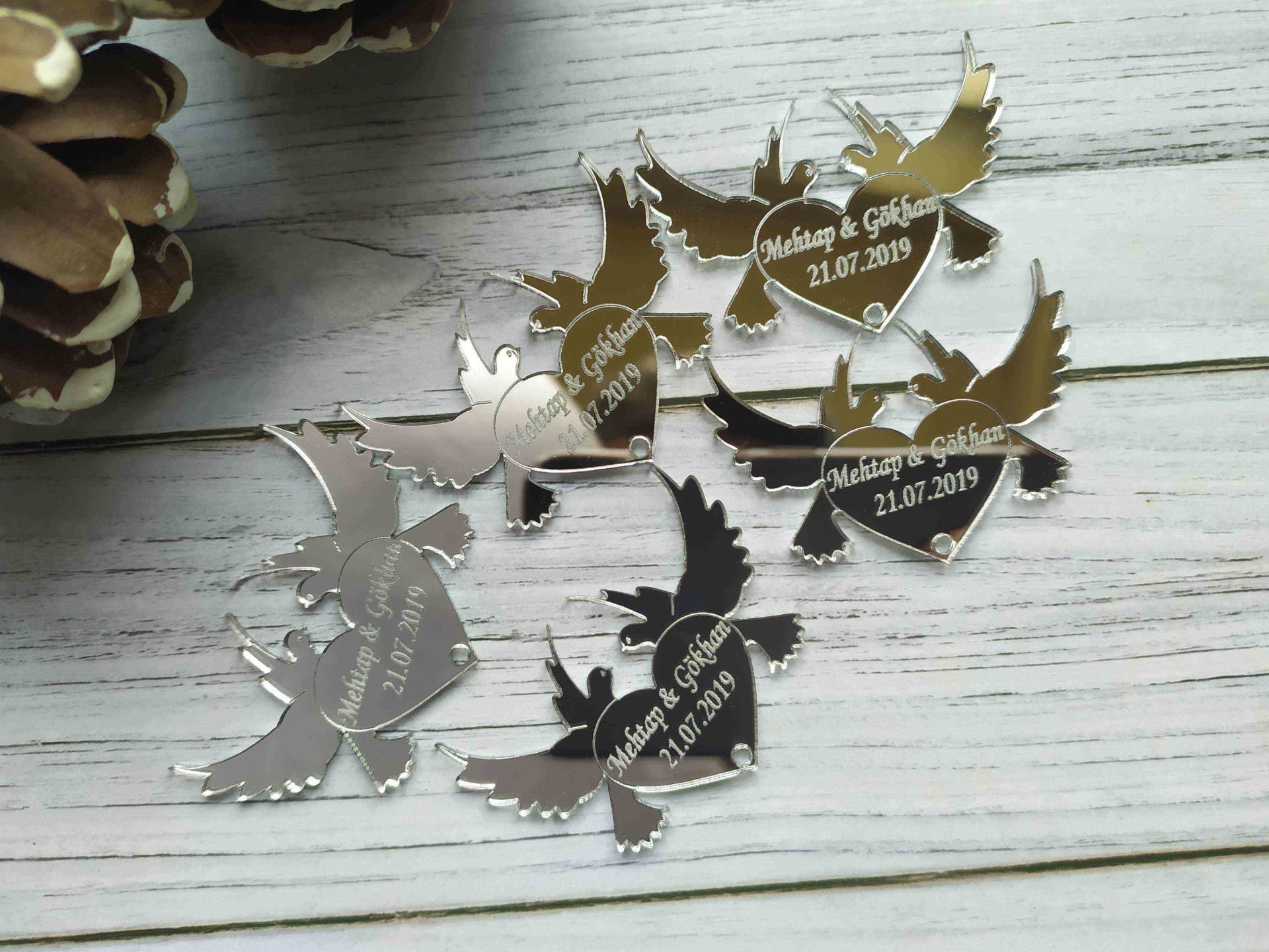 Kuşlu Kalp Pleksi 5x4cm 25 adet